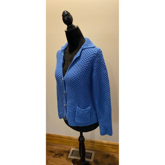 J. Jill Cardigan Blue Cotton Blend Collared Button Down Front Pockets Size Small - Picture 9 of 11